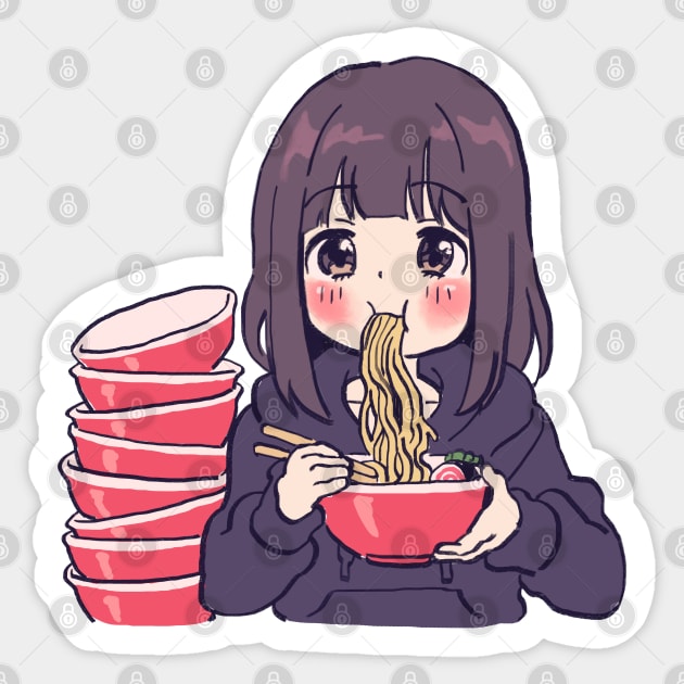 I draw cute anime girl eating ramen / Menhera Shoujo Kurumi-chan Sticker by mudwizard